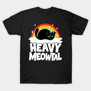 Heavy Meowtal Funny Cat Retro Rainbow Heavy Metal Cats T-Shirt
